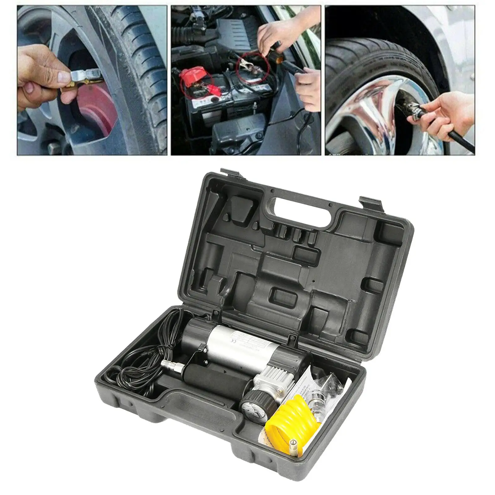 Portable Tyre Air Compressor Pump Cigarette Charger Inflator Pressure Gauge
Portable Tyre Air Compressor Pump Cigarette Charger Inflator Pressure Gauge