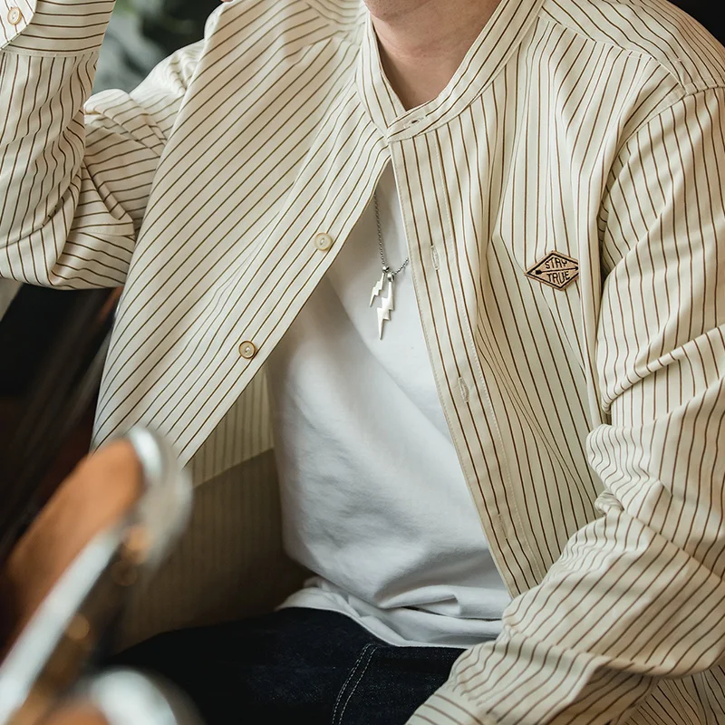 Maden Retro Vertical Pinstripes Shirts for Men 100% Cotton Band Collar Long Sleeve Blouses Uncle Fu Loose Baseball Shirt Jacket
Maden Retro Vertical Pinstripes Shirts for Men 100% Cotton Band Collar Long Sleeve Blouses Uncle Fu Loose Baseball Shirt Jacket