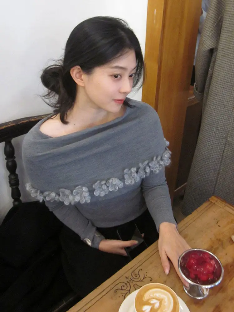Korejpaa Sweaters Slash Neck Off Shoulder Lapel 3D Flower Decoration Knitted Sweater Top Autumn Winter Sweet Slimming Pulls
Korejpaa Sweaters Slash Neck Off Shoulder Lapel 3D Flower Decoration Knitted Sweater Top Autumn Winter Sweet Slimming Pulls