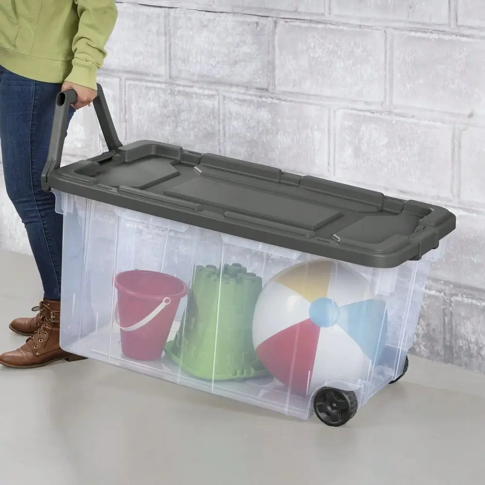 Quart ExtraLarge Wheeled Storage Bin, Clear Storage Container With Latch Lid And Pull Handle, Durable, Dark Gray
Quart ExtraLarge Wheeled Storage Bin, Clear Storage Container With Latch Lid And Pull Handle, Durable, Dark Gray