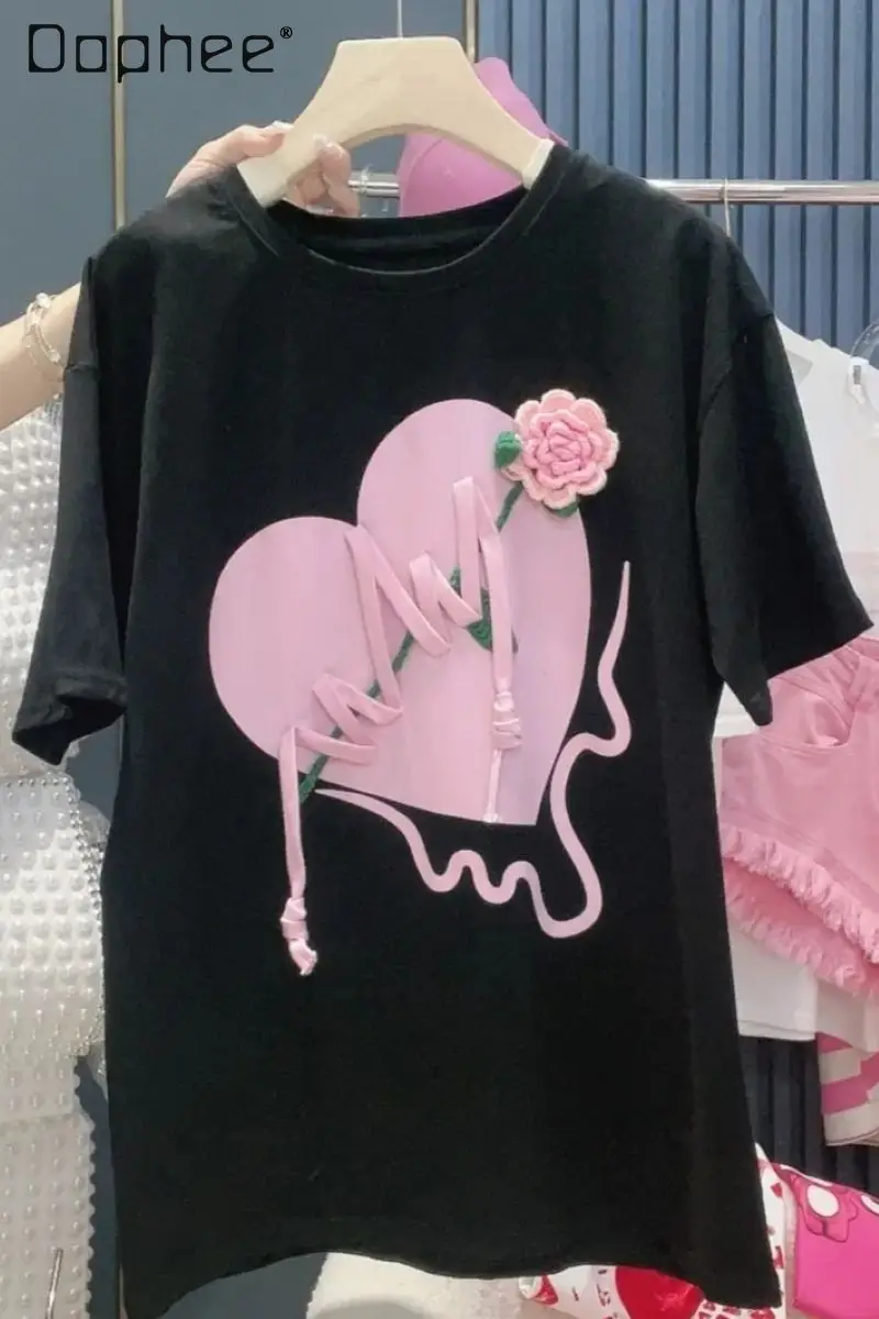 Handmade Three-Dimensional Embroidery Rose Love T-shirt for Women 2023 Spring and Summer New Loose Short Sleeve Pullover T Top
Handmade Three-Dimensional Embroidery Rose Love T-shirt for Women 2023 Spring and Summer New Loose Short Sleeve Pullover T Top