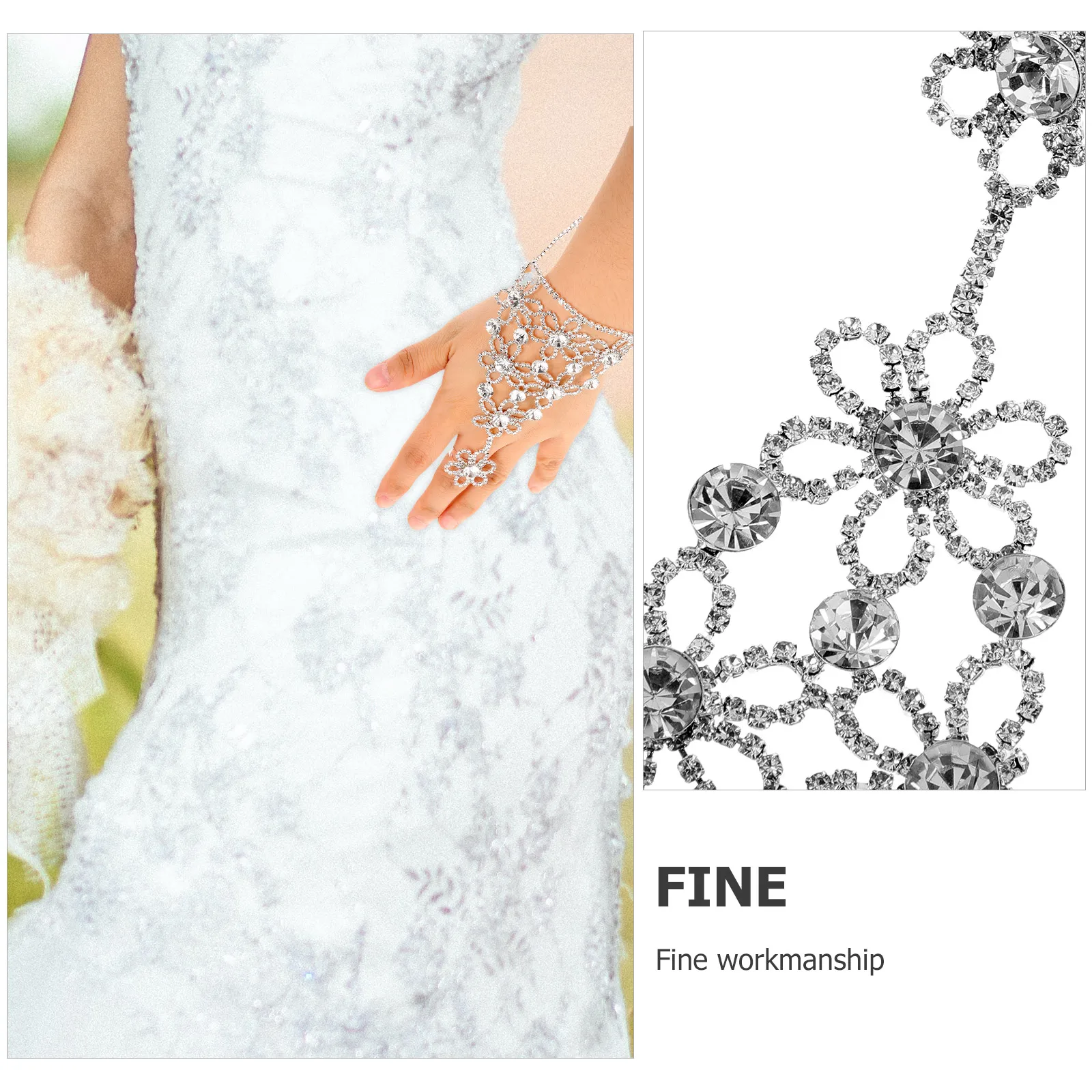 Rhinestone Hand Back Chain Jewelry Bride Bracelet Rhinestones Finger Ring Miss
Rhinestone Hand Back Chain Jewelry Bride Bracelet Rhinestones Finger Ring Miss