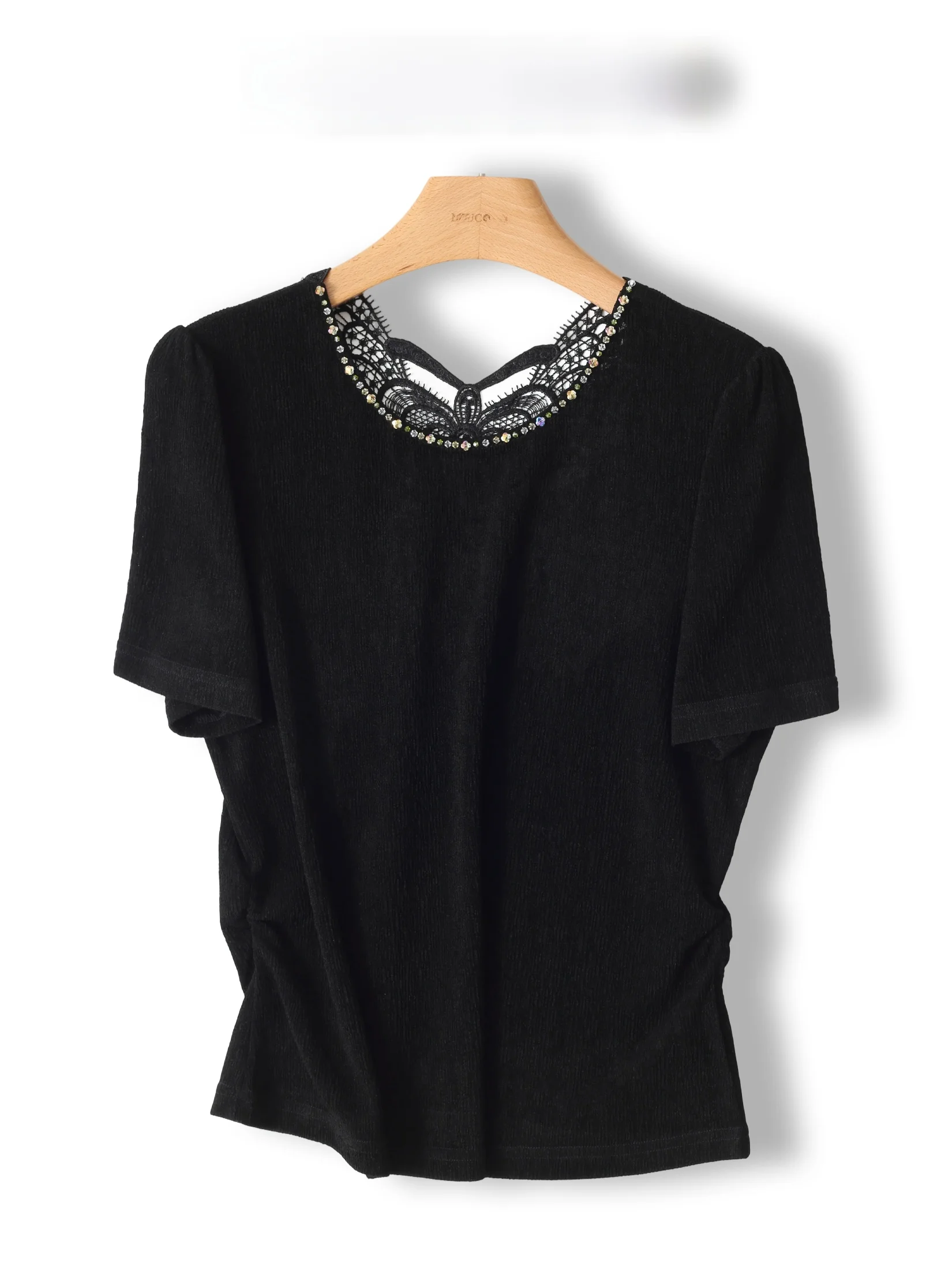 Elegant Embroidered Knot Short Sleeve T-Shirt round Neck Back Hollow out Summer Top for Women Breathable Comfortable
Elegant Embroidered Knot Short Sleeve T-Shirt round Neck Back Hollow out Summer Top for Women Breathable Comfortable