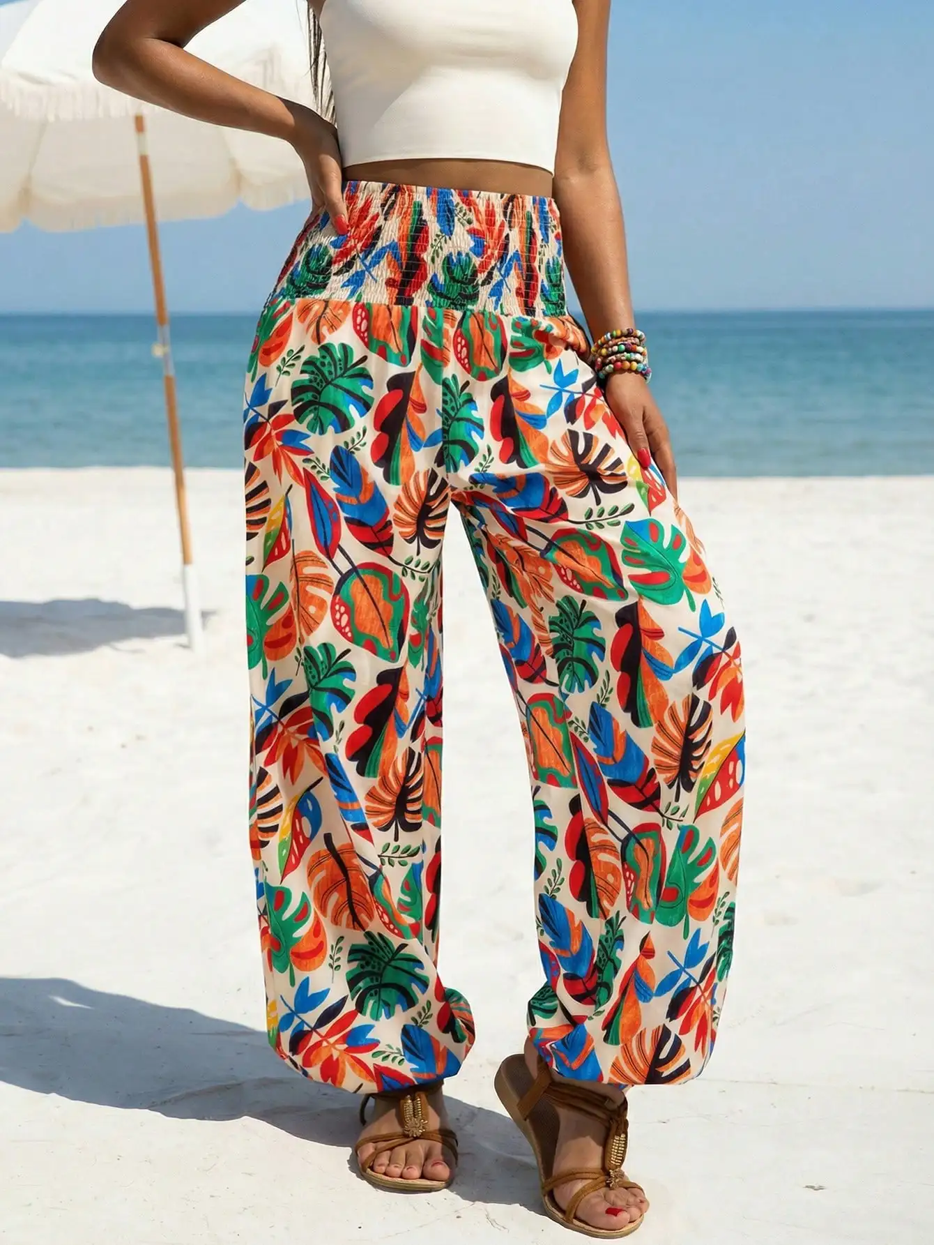 Women's Tropical Print High Waist Smocked Relaxed Fit Summer Dress Capris for Beach Vacation
Women's Tropical Print High Waist Smocked Relaxed Fit Summer Dress Capris for Beach Vacation
