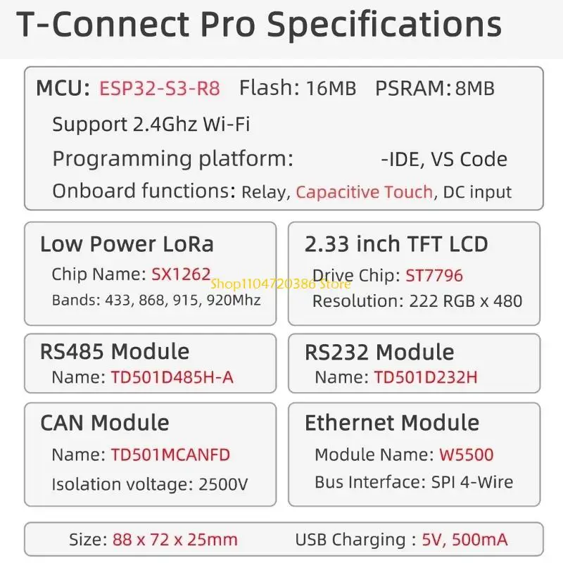 T-ConnectPro SX1262 Модуль LORAS с 2,33-дюймовым TFTS ЖК-дисплей для приложений IoT
T-ConnectPro SX1262 Модуль LORAS с 2,33-дюймовым TFTS ЖК-дисплей для приложений IoT