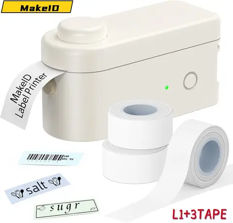 Makeid Label Maker Bundle Includes 3 White Label Tapes, Compatible with 9~16mm Waterproof Tape, Rechargeable Label Printer Multi