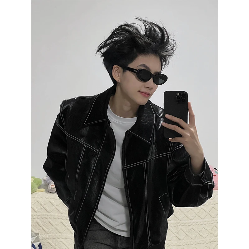 Men's Motorcycle Sle Leather Jaet Fake Two-Piece oulder Pads American High Street Spring New Design Casual Faion
Men's Motorcycle Sle Leather Jaet Fake Two-Piece oulder Pads American High Street Spring New Design Casual Faion