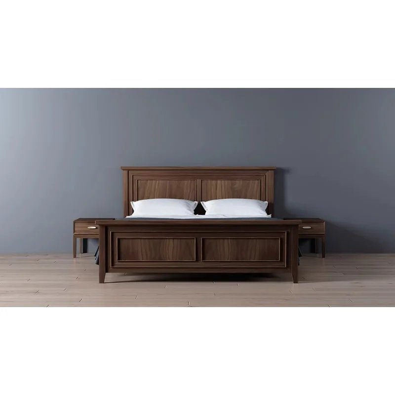 High-end pure black walnut log bed modern simple master bedroom minimalist bed
High-end pure black walnut log bed modern simple master bedroom minimalist bed
