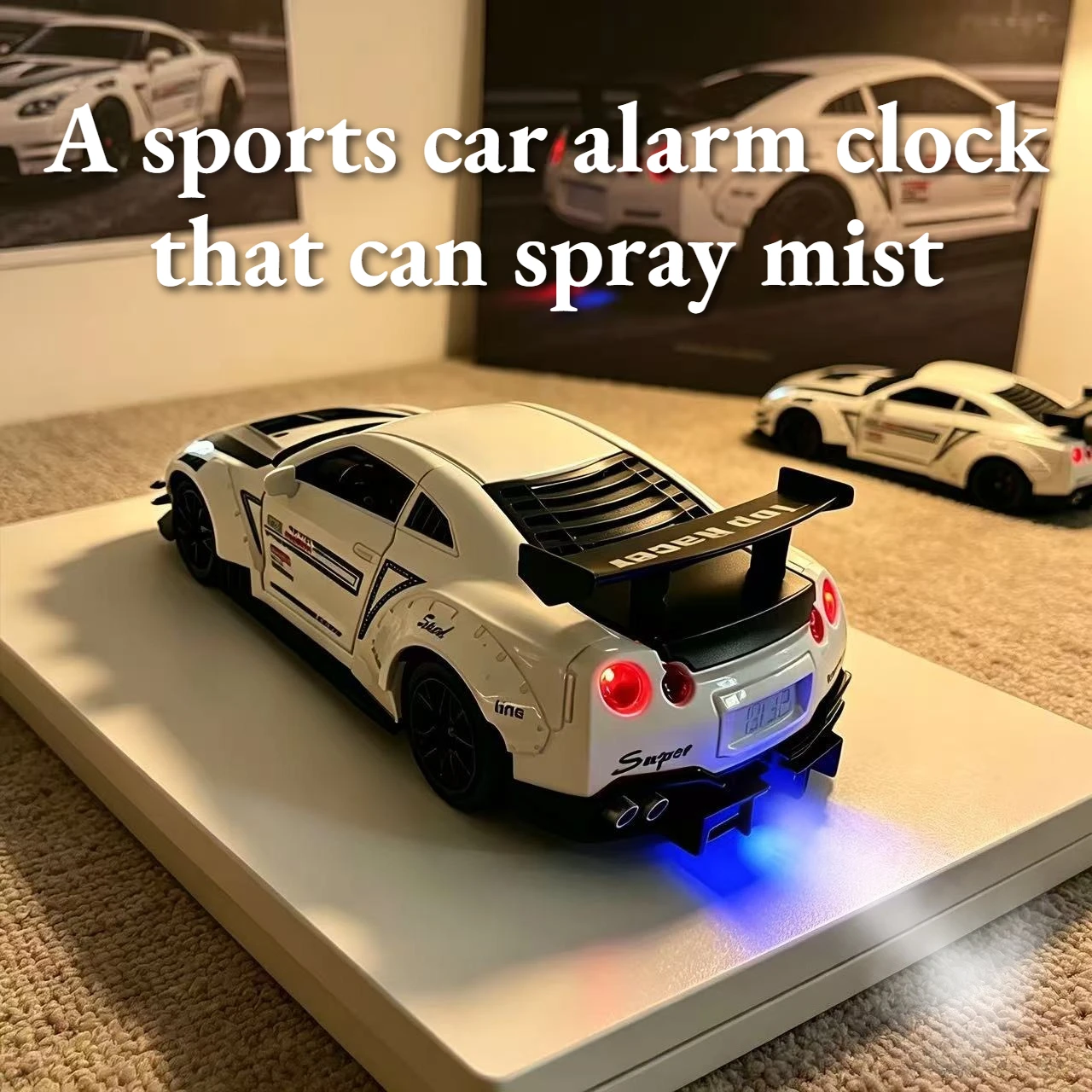 Supercar Alarm Clock, LED Spray Light Real Engine Sound, 3 Modes, Gift for Car Motorcycle Lovers.
Supercar Alarm Clock, LED Spray Light Real Engine Sound, 3 Modes, Gift for Car Motorcycle Lovers.