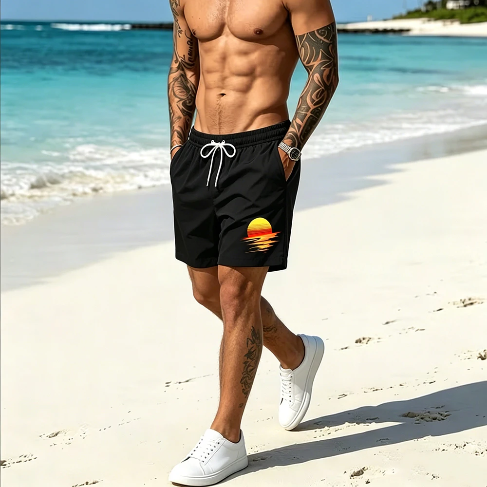 Summer Men Quick Dry Beach Board Shorts Retro Sunset Ocean Print Elastic Waist Drawstring Lined Swim Trunks With Side Pockets
Summer Men Quick Dry Beach Board Shorts Retro Sunset Ocean Print Elastic Waist Drawstring Lined Swim Trunks With Side Pockets
