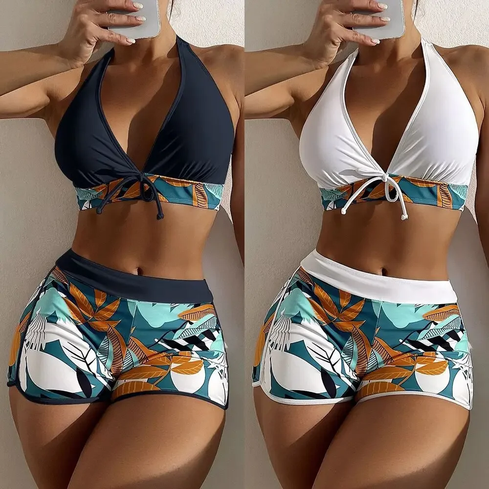 15 Colors Swimwear Women Two-Piece Suit Patchwork Halter Bikini Top With High Waisted Boxer Bottom College Sporty Surfing Suit
15 Colors Swimwear Women Two-Piece Suit Patchwork Halter Bikini Top With High Waisted Boxer Bottom College Sporty Surfing Suit