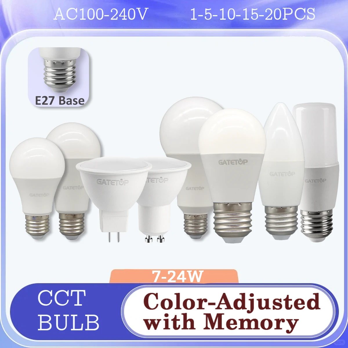 1-20 Pack E27 Energy saving 3 Color Temperature CCT Bulb 7W-24W AC110V 220V Memory Function Color Temp Reset Light for Bedroom
1-20 Pack E27 Energy saving 3 Color Temperature CCT Bulb 7W-24W AC110V 220V Memory Function Color Temp Reset Light for Bedroom