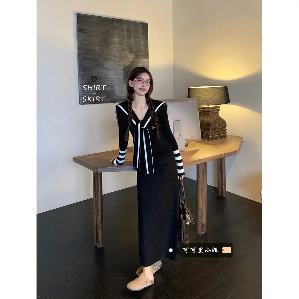 New College Style Temperature Navy Collar Shawl Long -sleeved Sweater + High Waist Thin Half -body Long Skirt Set for Women
New College Style Temperature Navy Collar Shawl Long -sleeved Sweater + High Waist Thin Half -body Long Skirt Set for Women