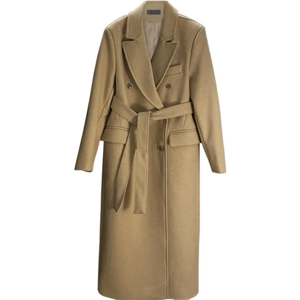 Double breasted suit collar straight long sleeved woolen coat women's new autumn and winter belt long coat
Double breasted suit collar straight long sleeved woolen coat women's new autumn and winter belt long coat