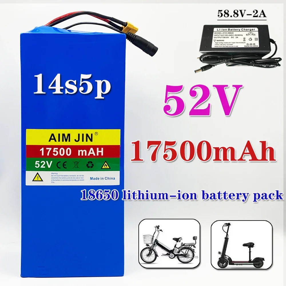 52V 17.5Ah 18650 Rechargeable Lithium Battery Pack 14S5P 1500W High Power Modified Bicycle Scooter Electric Vehicle with BMS
52V 17.5Ah 18650 Rechargeable Lithium Battery Pack 14S5P 1500W High Power Modified Bicycle Scooter Electric Vehicle with BMS