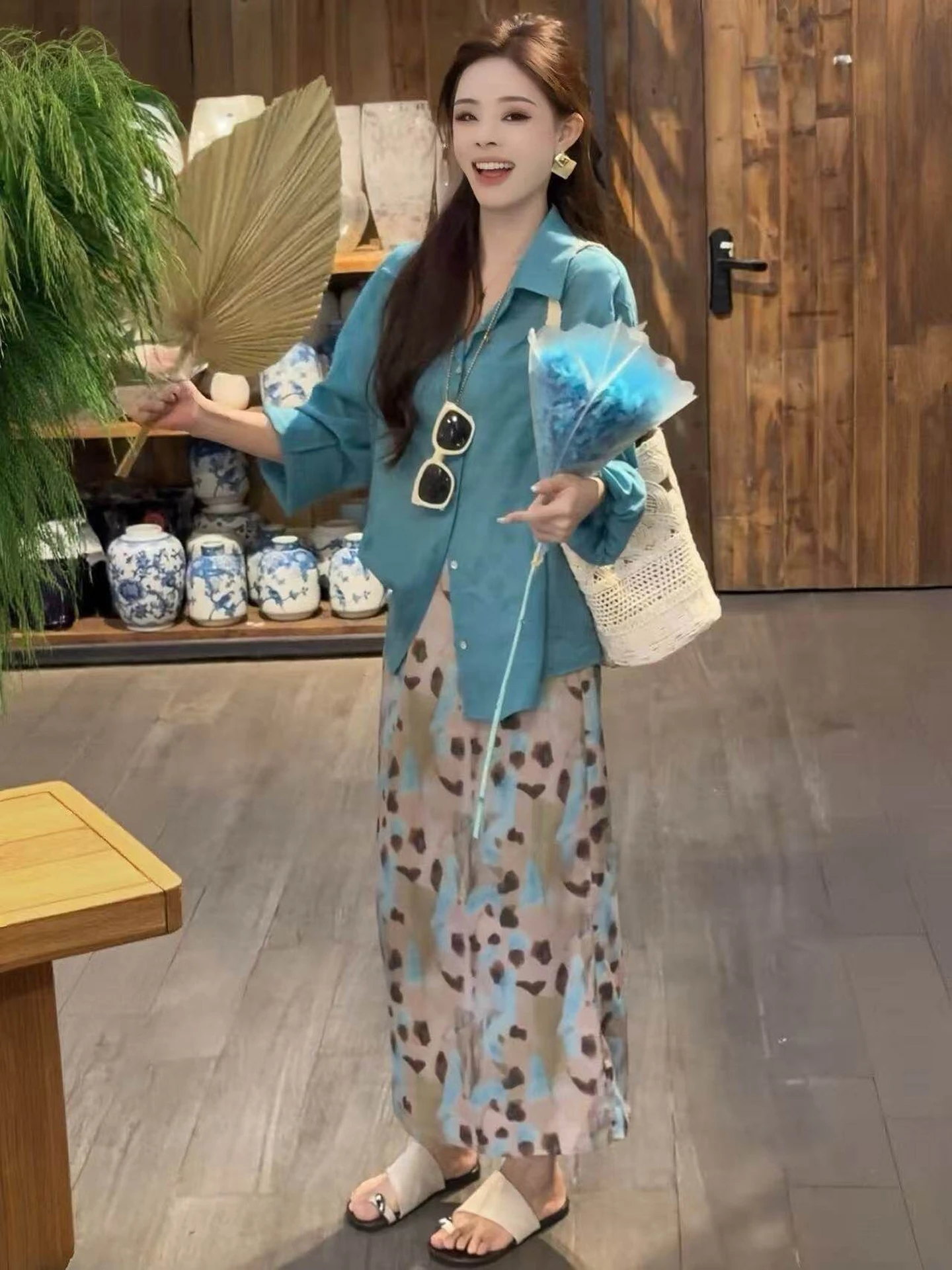 Summer Fashion plus Size Women's Sun Protection Shirt Top And Printed Half Skirt Dopaamine Anti-Aging Set Casual Style Polyes...
Summer Fashion plus Size Women's Sun Protection Shirt Top And Printed Half Skirt Dopaamine Anti-Aging Set Casual Style Polyes...