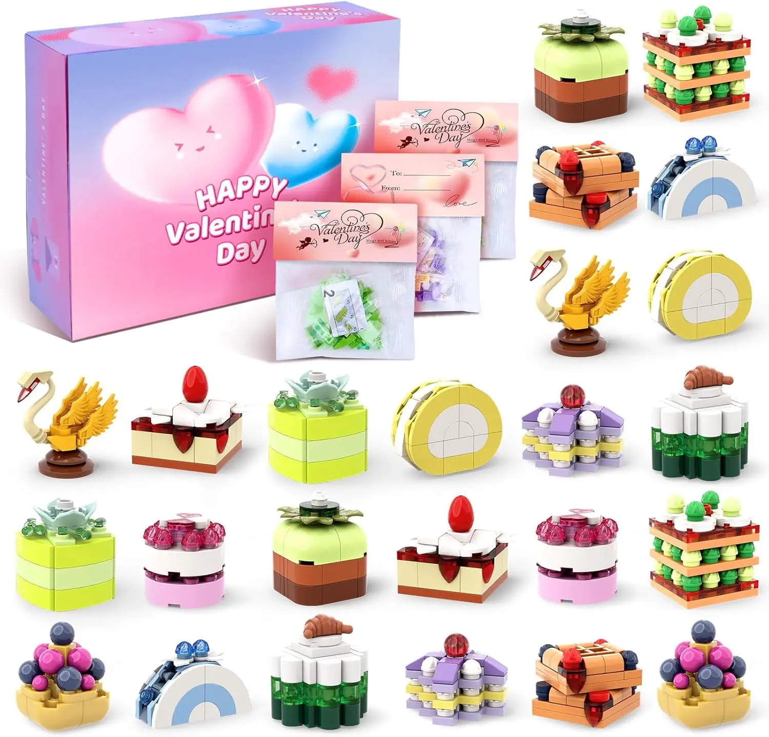 Valentines Day Gifts for Kids Classroom/School,24PCS Dessert Building Blocks and Valentines Cards,Toys for 3+ Years Old Girls &
Valentines Day Gifts for Kids Classroom/School,24PCS Dessert Building Blocks and Valentines Cards,Toys for 3+ Years Old Girls &