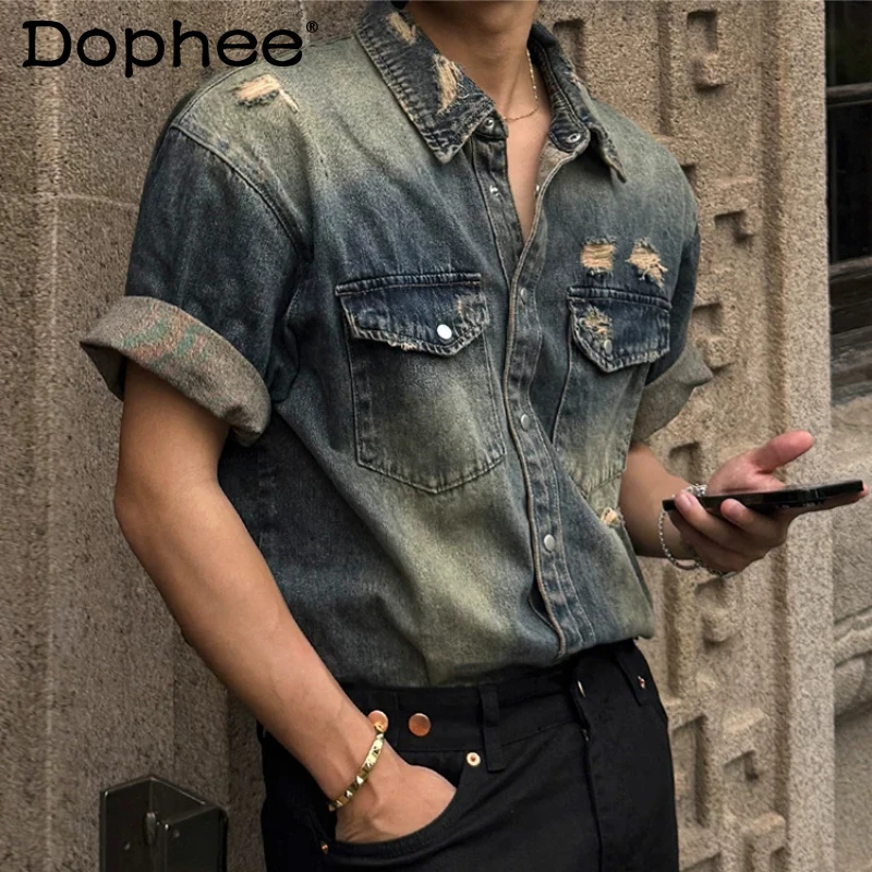 Fashion Denim Short-sleeve Shirts Men's 2026 Summer New Loose Comfort Shirts Masculinity Hole Decoration Handsome Stylish Tops
Fashion Denim Short-sleeve Shirts Men's 2026 Summer New Loose Comfort Shirts Masculinity Hole Decoration Handsome Stylish Tops