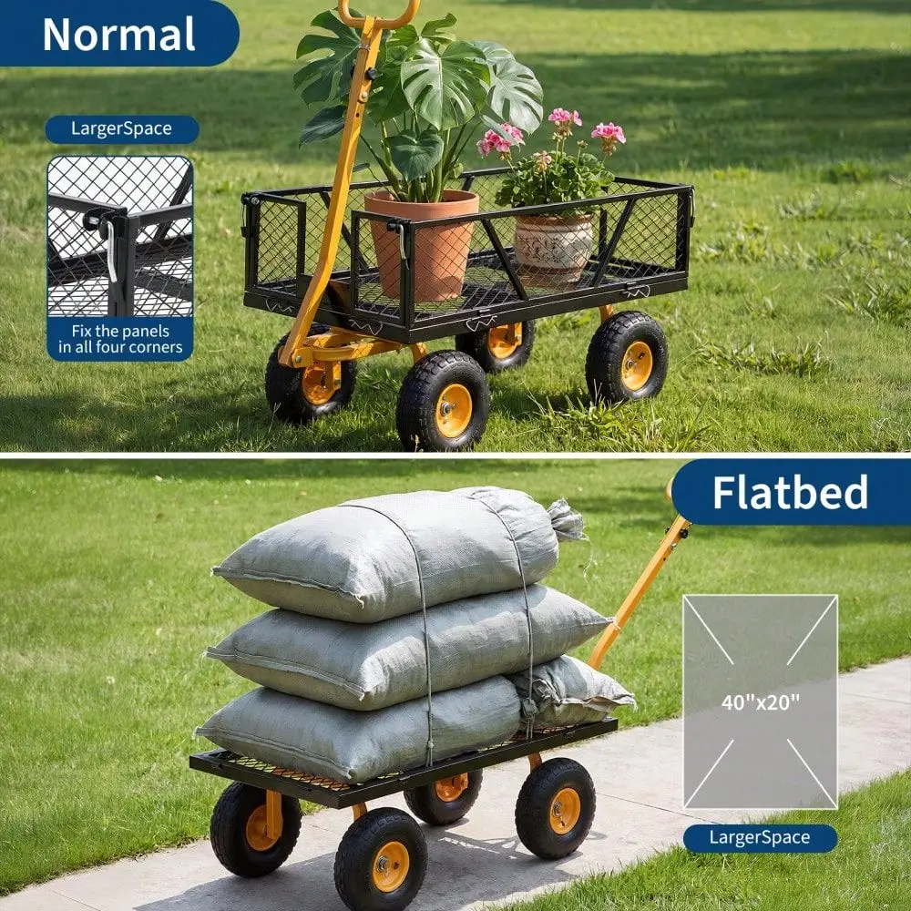 Outdoor Heavy Duty Steel Garden Cart, 950 LBS 1200 LBS Load Capacity Garden Wagon With 10 Inch Tire And 180 Rotating Handle Att
Outdoor Heavy Duty Steel Garden Cart, 950 LBS 1200 LBS Load Capacity Garden Wagon With 10 Inch Tire And 180 Rotating Handle Att