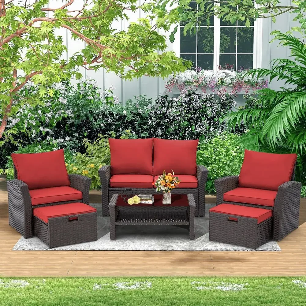 6 Pieces Outdoor Patio Furniture Set with Coffee Table, Patio Conversation Set with Ottoman with Storage, Outdoor Sofa for Gard
6 Pieces Outdoor Patio Furniture Set with Coffee Table, Patio Conversation Set with Ottoman with Storage, Outdoor Sofa for Gard