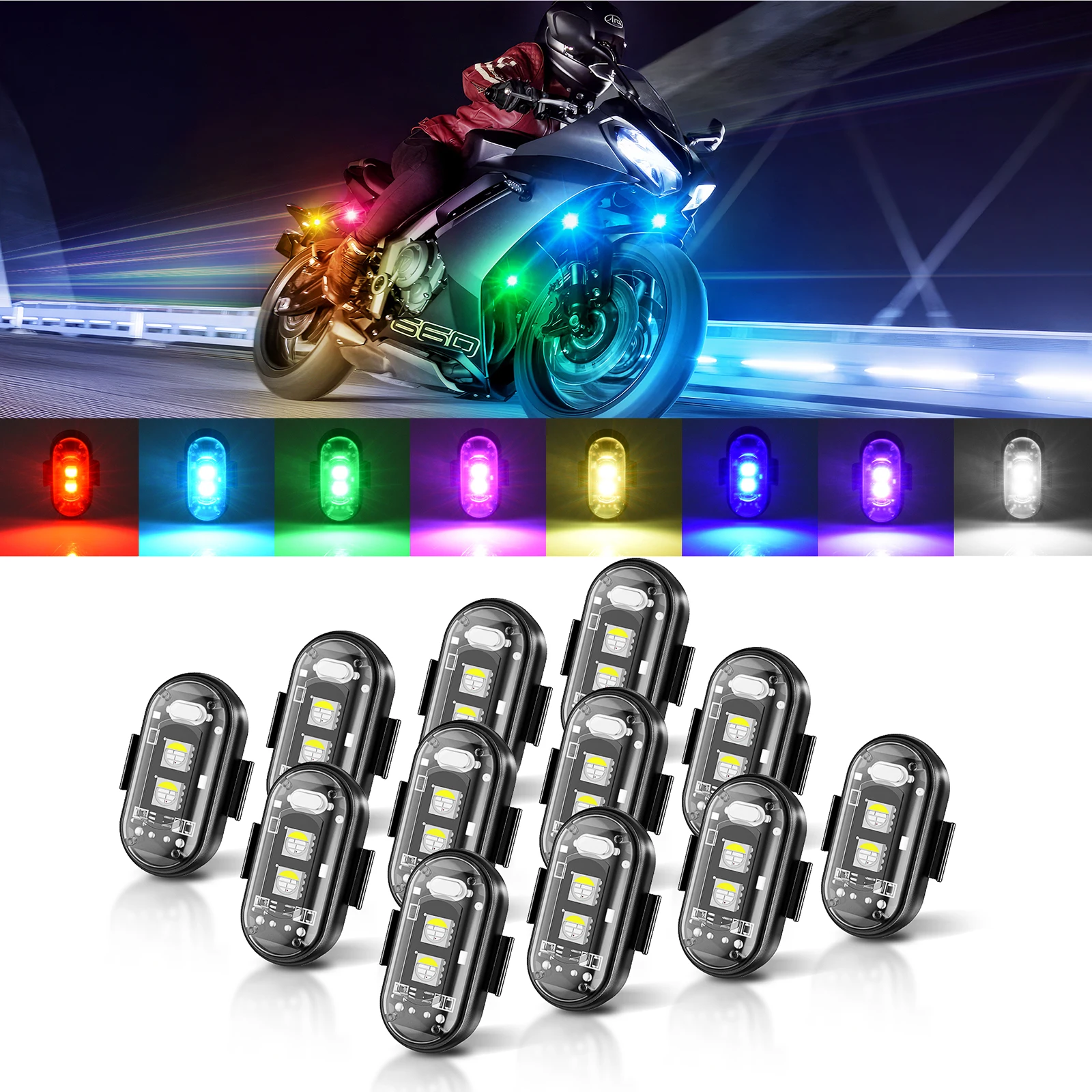 MICTUNING 12PCS Wireless LED Strobe Lights, 8-Color Remote Control, Rechargeable Waterproof Anti-Collision Flash for Car Bike
MICTUNING 12PCS Wireless LED Strobe Lights, 8-Color Remote Control, Rechargeable Waterproof Anti-Collision Flash for Car Bike