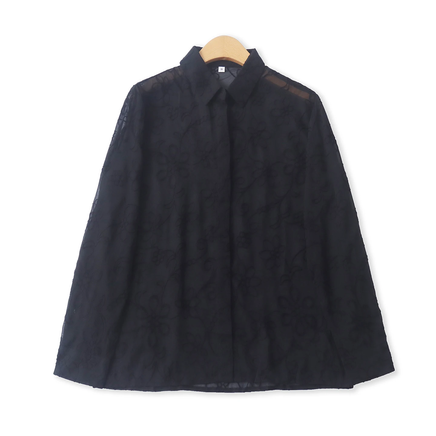 Elegant Embroidered Black Shirt Spring New Style Women's Slim Fit Long Sleeve Single Button Chiffon Top Luxury Fashion Trend
Elegant Embroidered Black Shirt Spring New Style Women's Slim Fit Long Sleeve Single Button Chiffon Top Luxury Fashion Trend