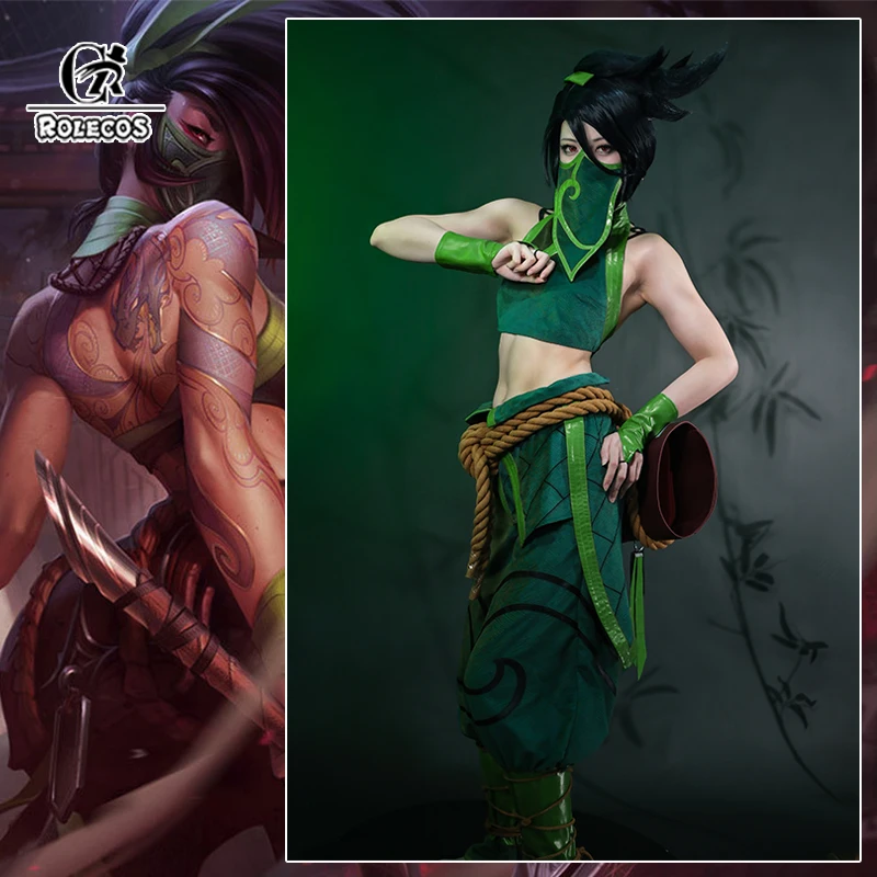 ROLECOS LOL The Rogue Assassin Akali Cosplay Costume Game LOL Akali Women Green Outfit Halloween Suit With Bag
ROLECOS LOL The Rogue Assassin Akali Cosplay Costume Game LOL Akali Women Green Outfit Halloween Suit With Bag