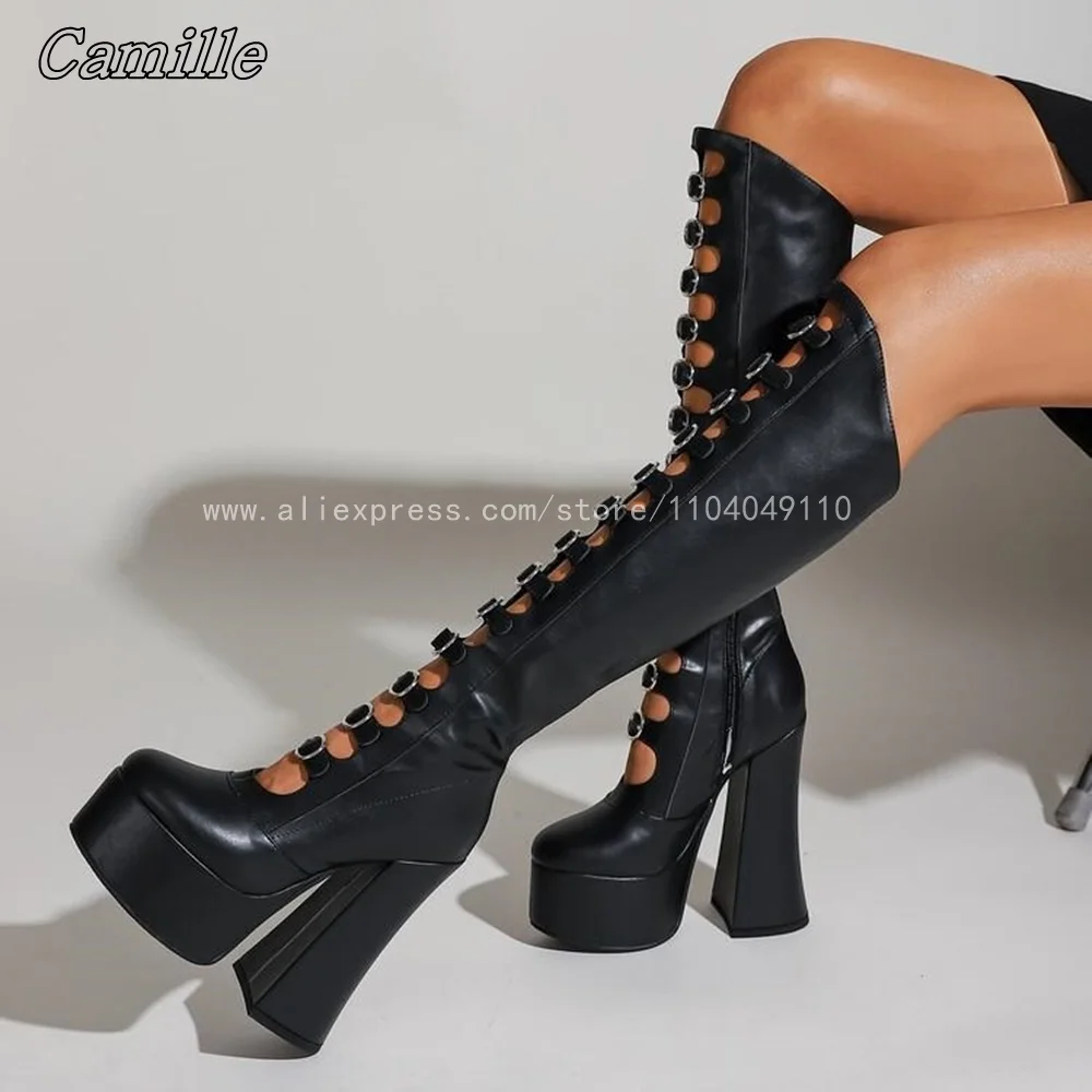 Solid Belt Buckle Strap Sexy Hollow Women Knee High Boots 2025 NEW Fashion Side Zipper Sexy Boots Round Toe Chunky Heel Boots
Solid Belt Buckle Strap Sexy Hollow Women Knee High Boots 2025 NEW Fashion Side Zipper Sexy Boots Round Toe Chunky Heel Boots