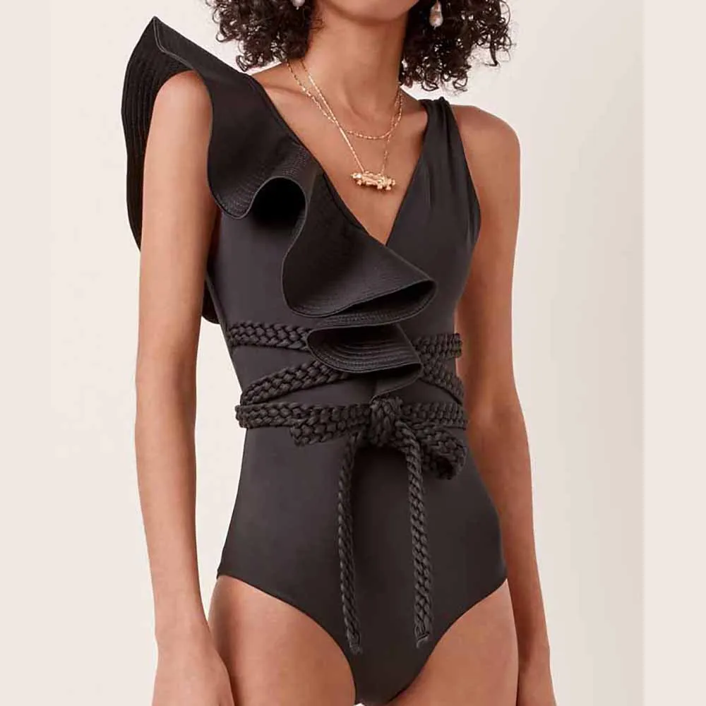 2025 New Sexy Ruffle Solid Black One Piece Strappy One Shoulder Swimwear Women Swimsuit Bathing Suit Backless Beach Wear Monkini
2025 New Sexy Ruffle Solid Black One Piece Strappy One Shoulder Swimwear Women Swimsuit Bathing Suit Backless Beach Wear Monkini