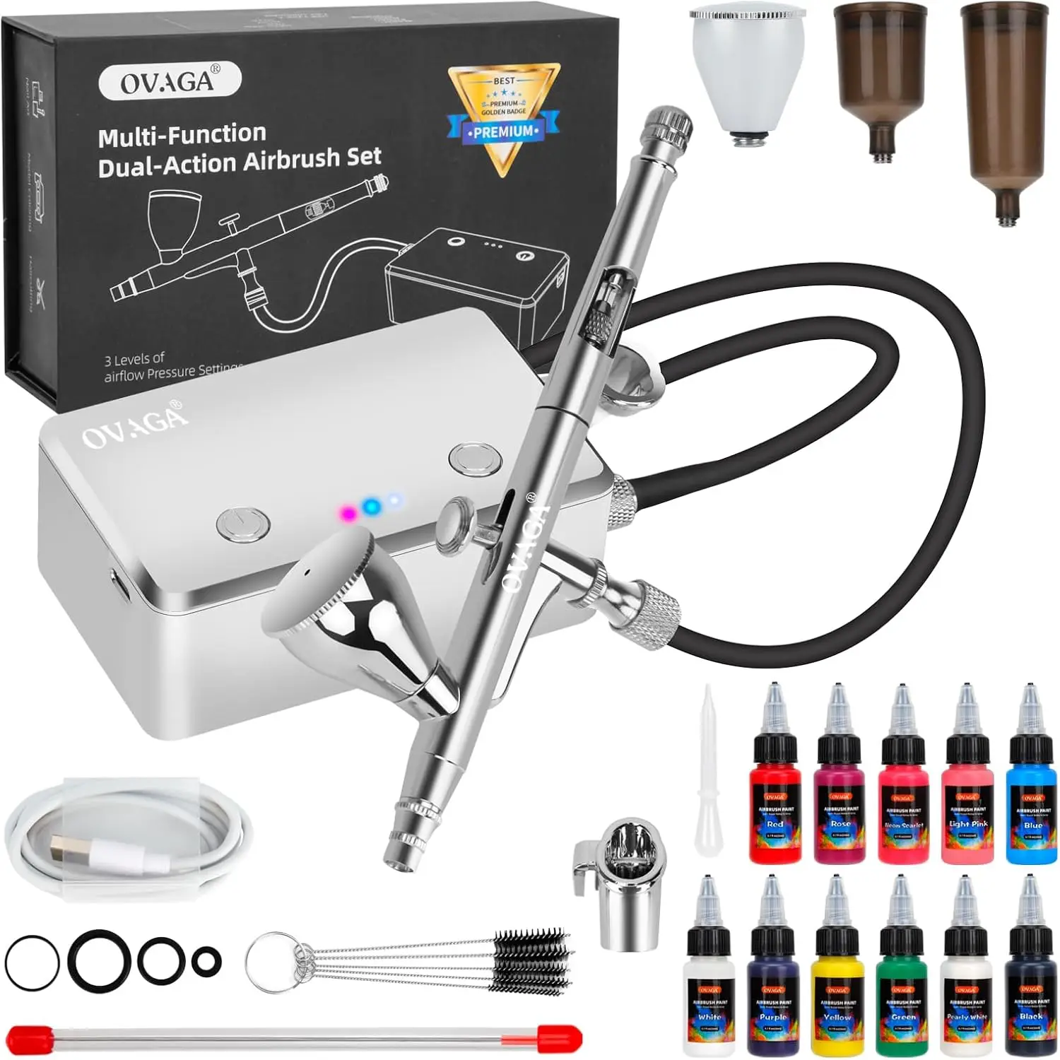 32PSI Rechargeable Airbrush Kit with Dual-Action Gun & 11 Colors for Painting, Cake Decor, Nail Art, Model Coloring
32PSI Rechargeable Airbrush Kit with Dual-Action Gun & 11 Colors for Painting, Cake Decor, Nail Art, Model Coloring