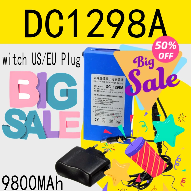 DC 12V 9800 MAh Li-lon DC12V Super Rechargeable Battery + AC Charger + Explosion-proof Switch US/EU Plug
DC 12V 9800 MAh Li-lon DC12V Super Rechargeable Battery + AC Charger + Explosion-proof Switch US/EU Plug