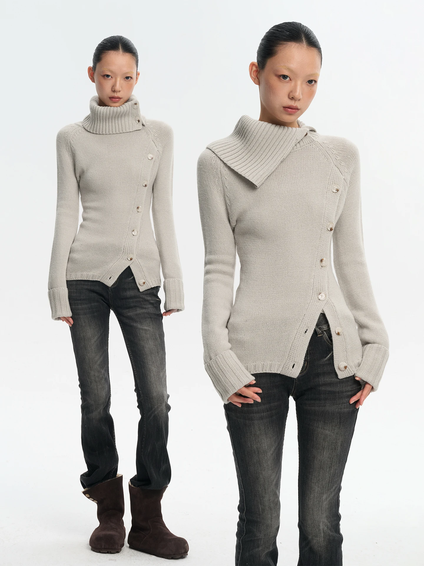 Деконструированный свитер-пуловер из шерстяной смеси с высоким воротом, облегающий, в стиле ретро, от Liny Liber, для повседневной носки
Деконструированный свитер-пуловер из шерстяной смеси с высоким воротом, облегающий, в стиле ретро, от Liny Liber, для повседневной носки