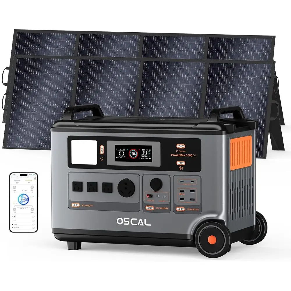 OSCAL PowerMax 3600SE Portable Power Station, 3600Wh LiePO4 Battery, r Generator with 2x400W r Panel, 3600W (Surge 7200W) ast ch
OSCAL PowerMax 3600SE Portable Power Station, 3600Wh LiePO4 Battery, r Generator with 2x400W r Panel, 3600W (Surge 7200W) ast ch