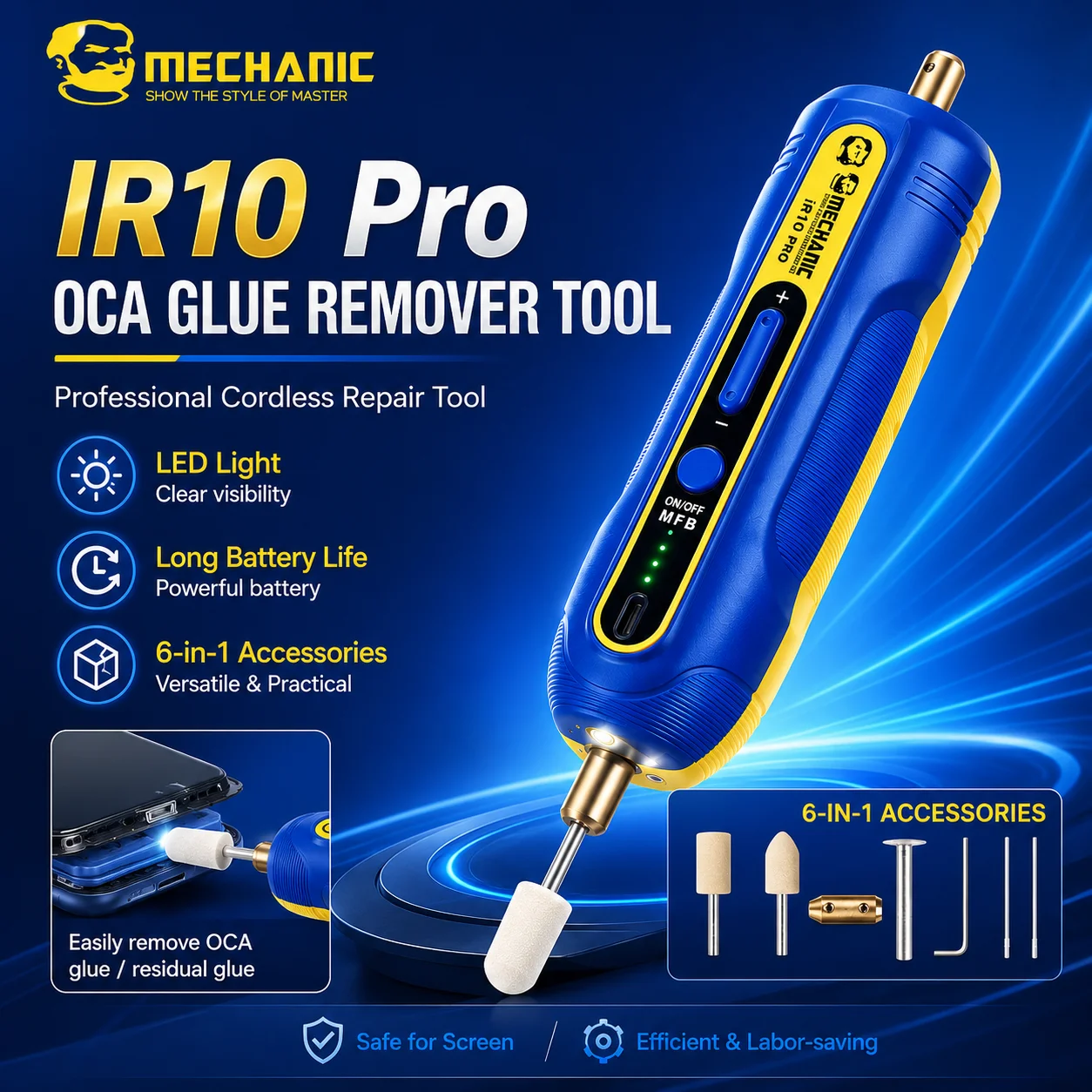 MECHANIC IR10 Pro OCA Glue Remover Tool Electric Degumming Pen Speed Adjustable LCD Screen Glue Removal Repair Kit
MECHANIC IR10 Pro OCA Glue Remover Tool Electric Degumming Pen Speed Adjustable LCD Screen Glue Removal Repair Kit