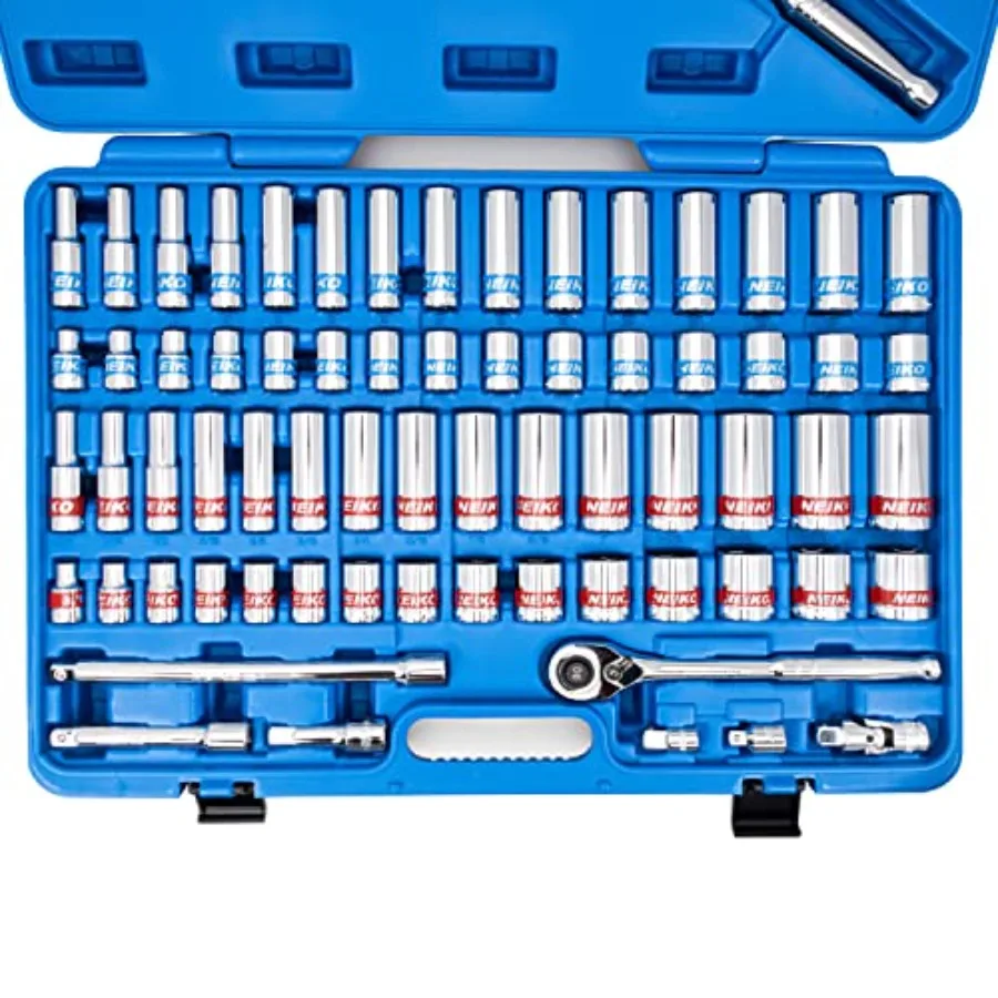 02479A 1/2 Inch-Drive Colored Mechanics Tool Ratchet Socket Set 68 Piece Standard and Deep SAE Sizes 3/8 to 1-1/4 Metric
02479A 1/2 Inch-Drive Colored Mechanics Tool Ratchet Socket Set 68 Piece Standard and Deep SAE Sizes 3/8 to 1-1/4 Metric