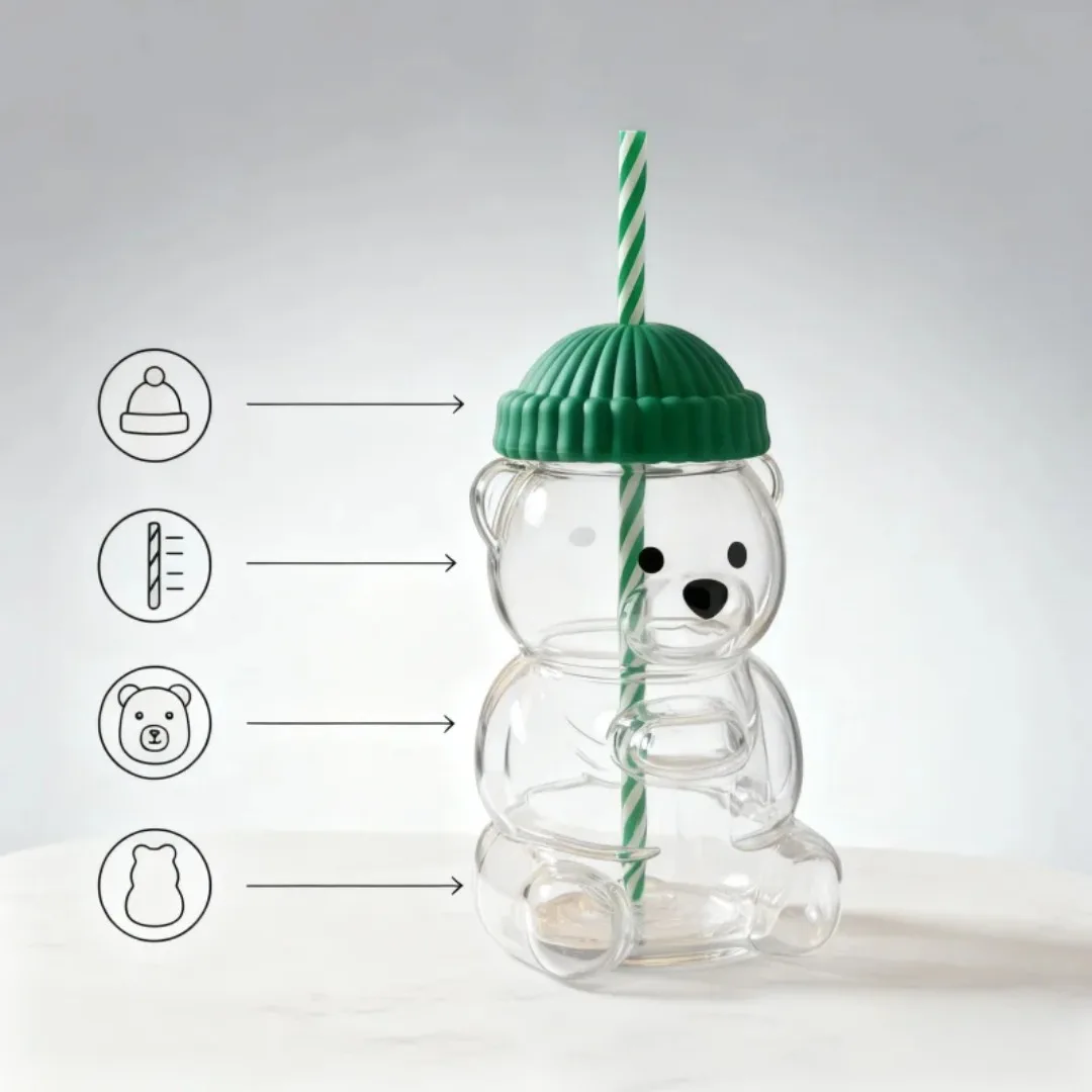 500ML Kawaii Bear Glass Tumbler with Straw Green Lid Transparent Cartoon Animal Cup for Milk Coffee
500ML Kawaii Bear Glass Tumbler with Straw Green Lid Transparent Cartoon Animal Cup for Milk Coffee