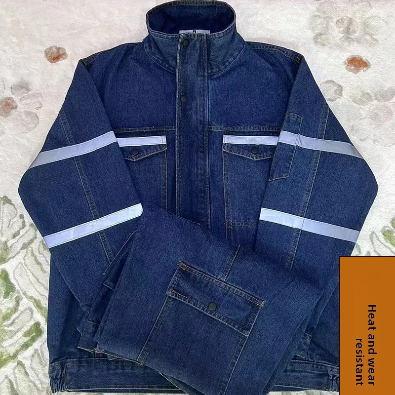 Комплект спецодежды для сварщиков из чистого хлопкового денима с светоотражающими полосами, мужской, для защиты труда
Комплект спецодежды для сварщиков из чистого хлопкового денима с светоотражающими полосами, мужской, для защиты труда