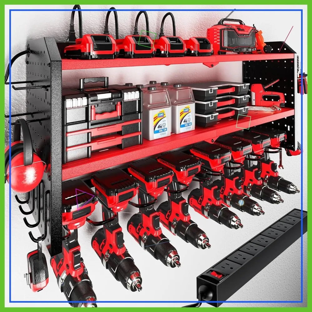 Power Tool Organizer with Charging Station, 8 Outlet Strip, 8 Drill Holder Wall Mount, Heavy Duty Metal Storage Rack for Garage
Power Tool Organizer with Charging Station, 8 Outlet Strip, 8 Drill Holder Wall Mount, Heavy Duty Metal Storage Rack for Garage