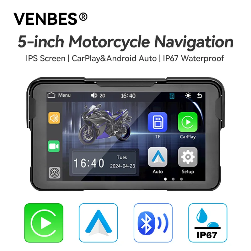 Motorcycle Carplay VENBES 5‘’ Waterproof Navigation Android Auto Motor IPS Screen IP67 Easy to Install Universal
Motorcycle Carplay VENBES 5‘’ Waterproof Navigation Android Auto Motor IPS Screen IP67 Easy to Install Universal