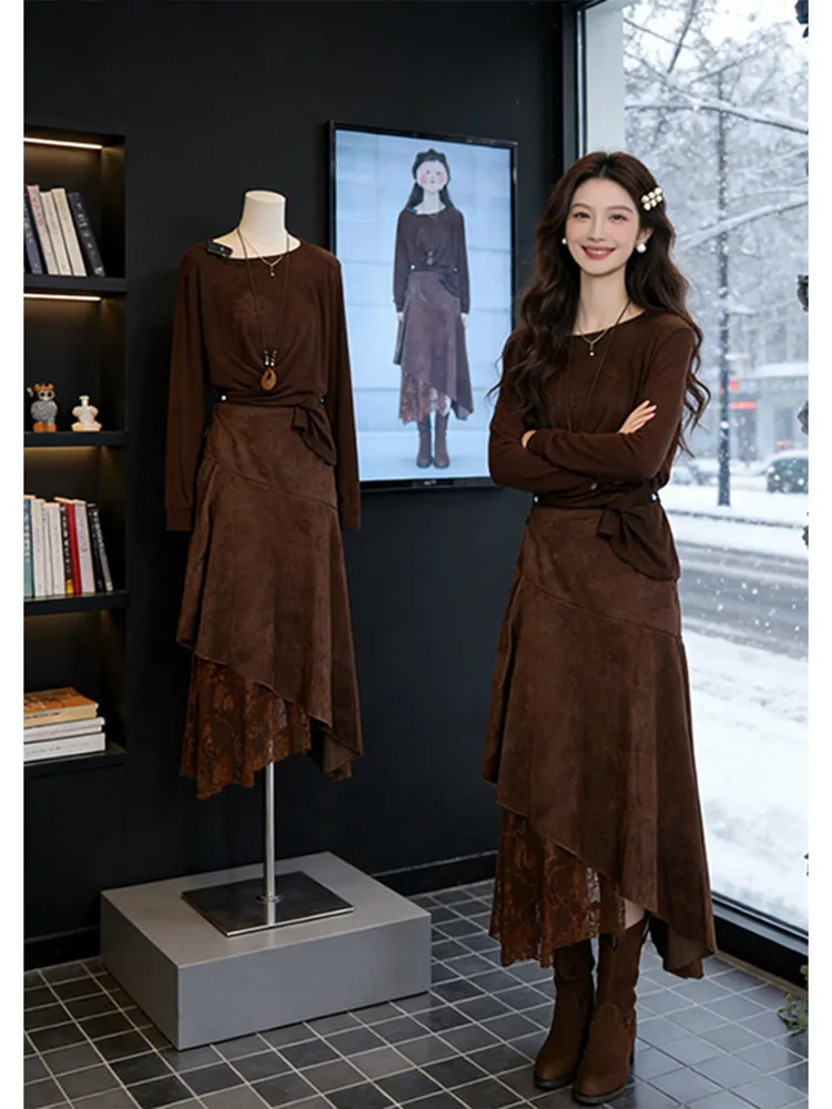 Spring Autumn New Design Casual Long Sve T-irt Women Unique Beautiful f Skirt Women's Faion Two-Piece Set High Waist
Spring Autumn New Design Casual Long Sve T-irt Women Unique Beautiful f Skirt Women's Faion Two-Piece Set High Waist