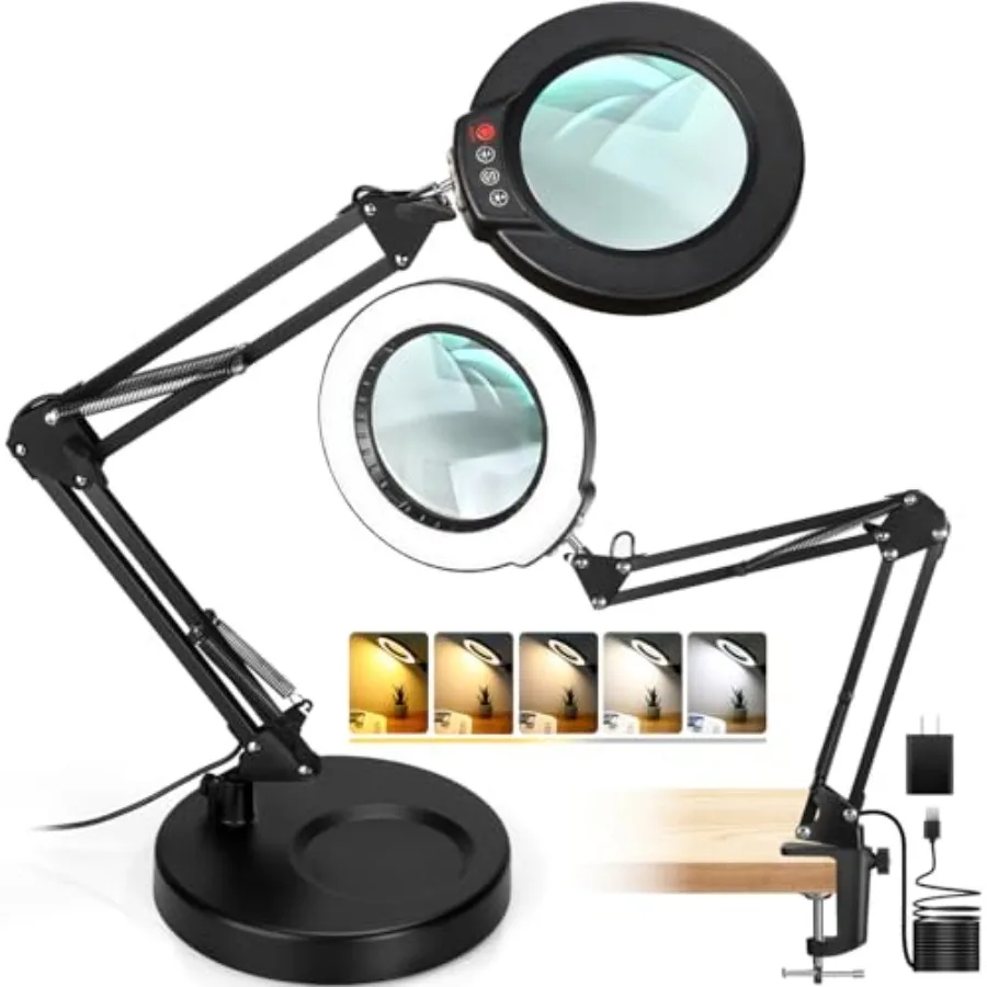 12X Magnifying Glass with Light and Stand, 2-in-1 Desk Lamp and Clamp Light, 5 Color Modes, Brightness Stepless Dimmable LED Li
12X Magnifying Glass with Light and Stand, 2-in-1 Desk Lamp and Clamp Light, 5 Color Modes, Brightness Stepless Dimmable LED Li
