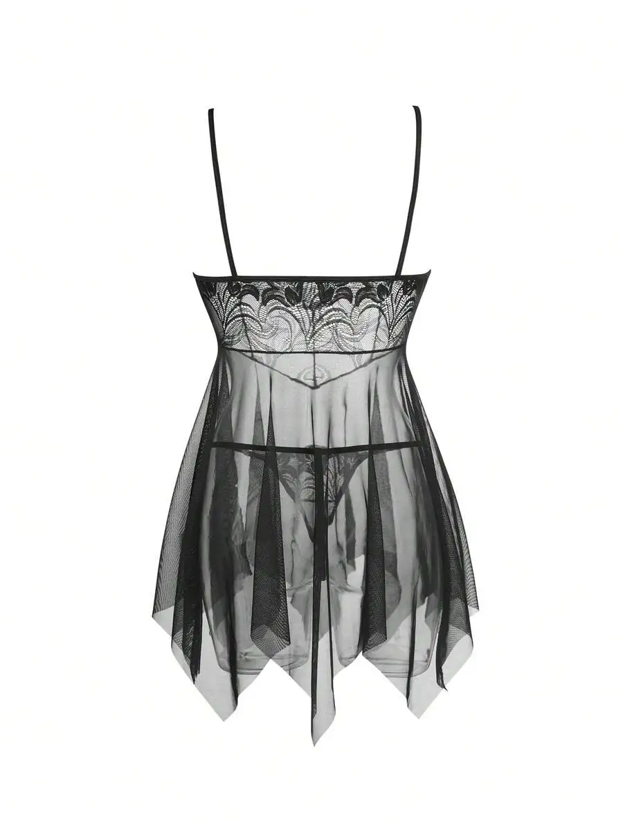 Womens Lace Mesh Suspender Nightdress With Thong Two Piece Set
Womens Lace Mesh Suspender Nightdress With Thong Two Piece Set
