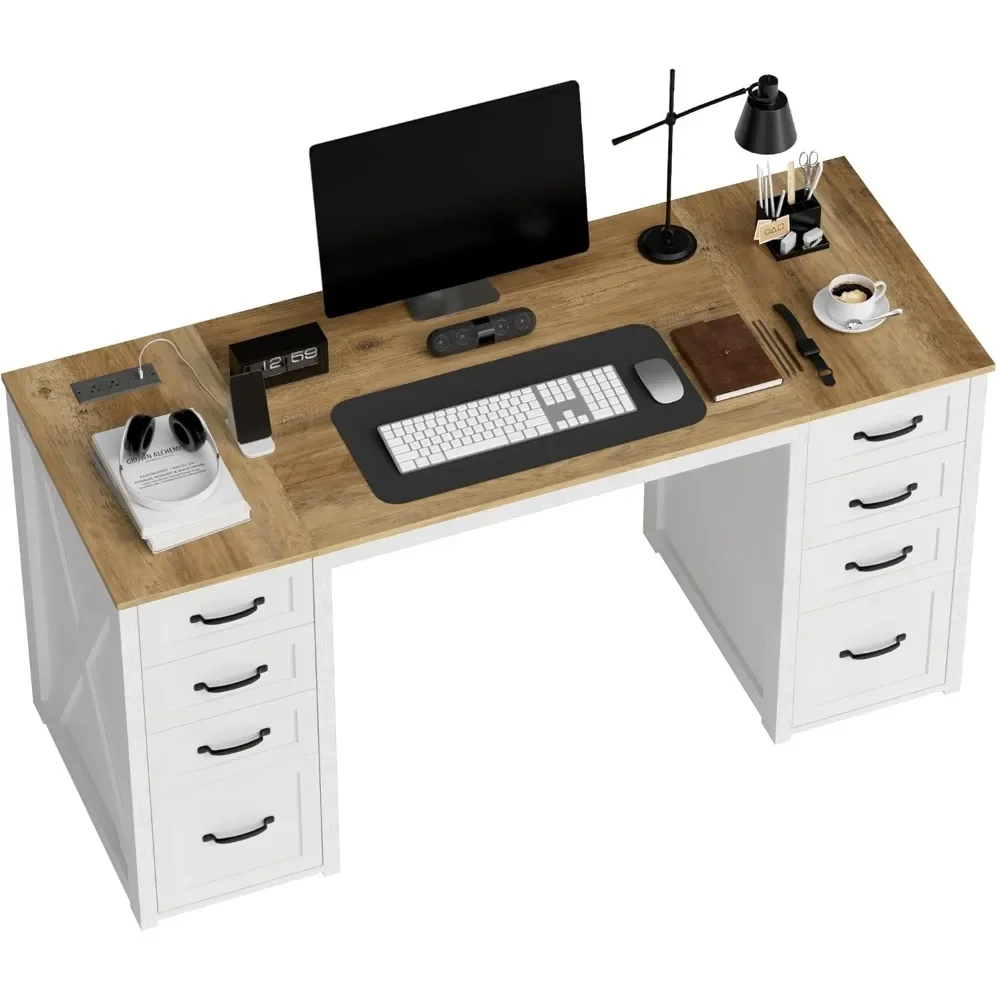 60" Farmhouse Home Office Desk with 8 Wooden Drawers, Rustic Computer Writing Desk with Power Outlets
60" Farmhouse Home Office Desk with 8 Wooden Drawers, Rustic Computer Writing Desk with Power Outlets