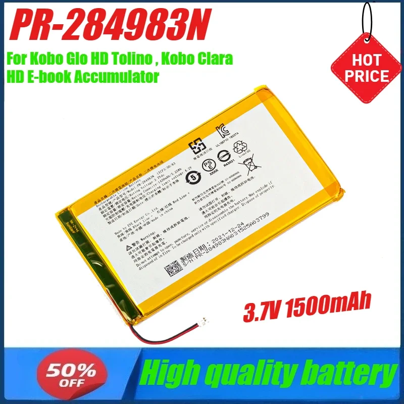 3.7V 1500mAh PR-285083 PR-284983N Battery for Kobo Glo HD Tolino , Kobo Clara HD E-book Accumulator 2-wire Plug
3.7V 1500mAh PR-285083 PR-284983N Battery for Kobo Glo HD Tolino , Kobo Clara HD E-book Accumulator 2-wire Plug