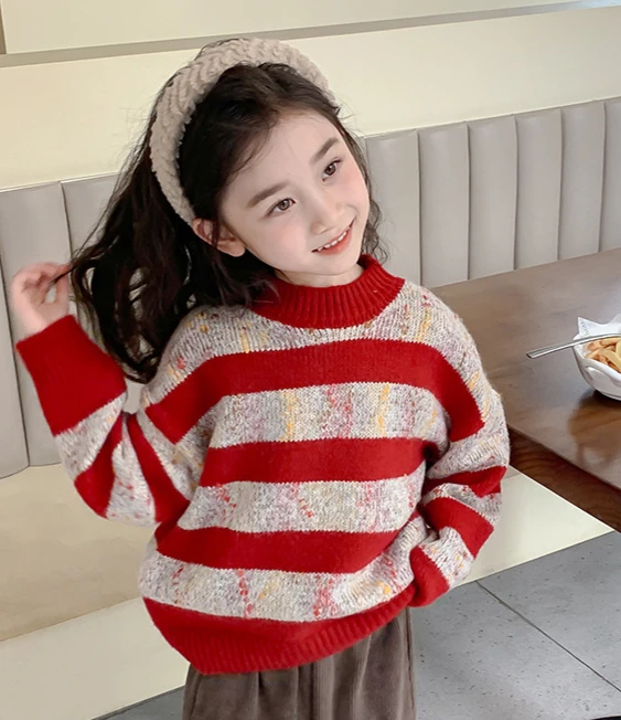 Girls Red Striped Sweater Children 2024 New Autumn Winter Fashion Simple Casual Sweater Clothes Korean Simple Style Top
Girls Red Striped Sweater Children 2024 New Autumn Winter Fashion Simple Casual Sweater Clothes Korean Simple Style Top