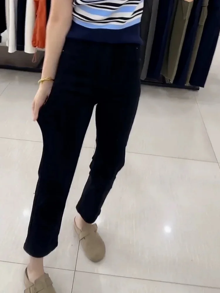 High Waist Black Elastic Denim Jeans Women's plus Size Spring Season Slimming Nine Tube Straight Leg Jeans Casual Style
High Waist Black Elastic Denim Jeans Women's plus Size Spring Season Slimming Nine Tube Straight Leg Jeans Casual Style