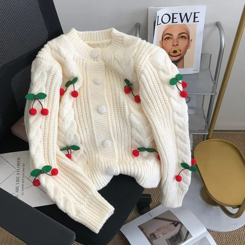 Korean Fashion Cherry Single Breasted Sweater Women 2025 O Neck Long Sleeve Knitted Top Preppy Sweet Girl Loose Cardigans
Korean Fashion Cherry Single Breasted Sweater Women 2025 O Neck Long Sleeve Knitted Top Preppy Sweet Girl Loose Cardigans