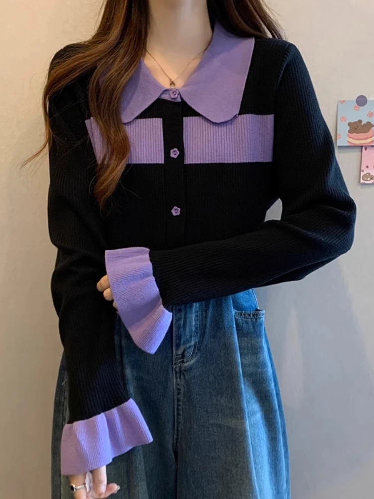 Y2k Korean Fashion Cardigan Flare Sleeve Contrast Color Design Sweater Spring Autumn Fashion Sweet All Match 2025 Women Clothing
Y2k Korean Fashion Cardigan Flare Sleeve Contrast Color Design Sweater Spring Autumn Fashion Sweet All Match 2025 Women Clothing