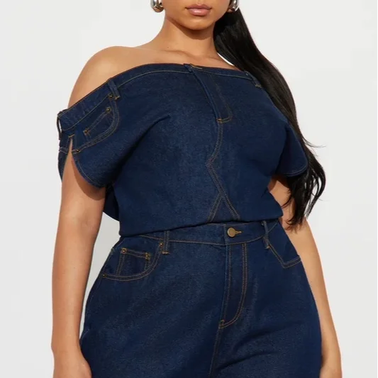 Casual Fashionable Strapless One-Shoulder Slim Fit Denim Jumpsuit plus Size Jeans Overalls Cotton Fabric High Waist Long Pants
Casual Fashionable Strapless One-Shoulder Slim Fit Denim Jumpsuit plus Size Jeans Overalls Cotton Fabric High Waist Long Pants