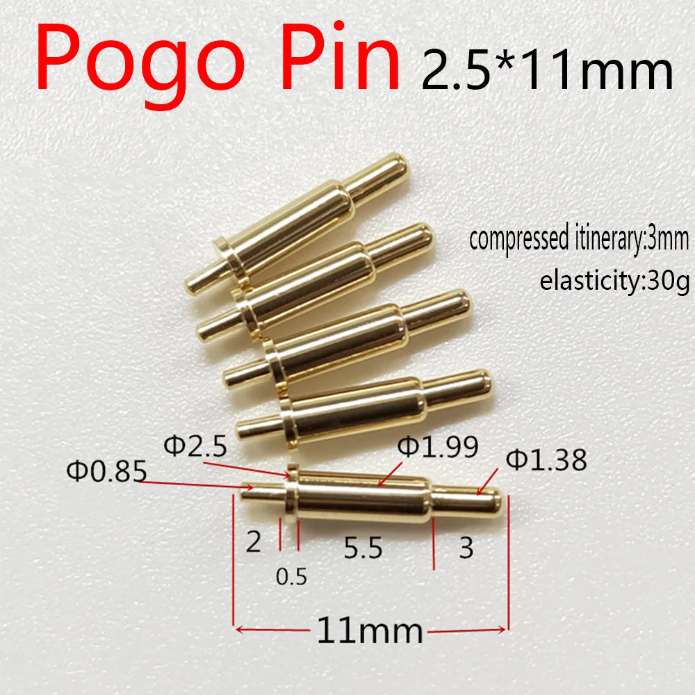 2.5*11mm High Current Spring Loaded Pogo Pin Connector 2A Lithium Battery Contact Pogo Pin Header Charge Series
2.5*11mm High Current Spring Loaded Pogo Pin Connector 2A Lithium Battery Contact Pogo Pin Header Charge Series